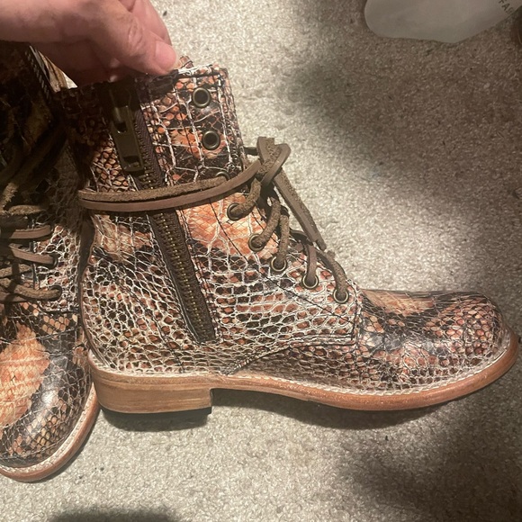 Freebird by Steven Manchester Snakeskin Combat Boots - Brown and Blush - Picture 6 of 14